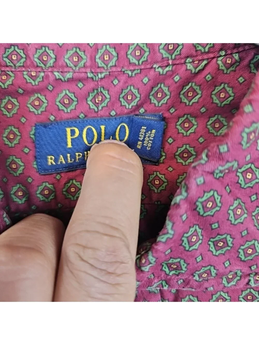 Polo Ralph Lauren Shirt Mens Large Red Geometric Long Sleeve Button Up Cotton